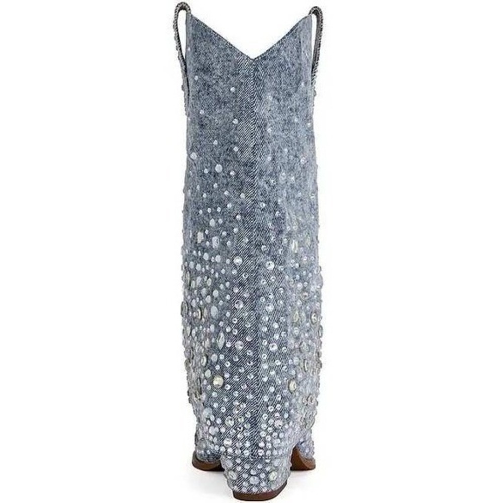 AZALEA WANG Cristos Rhinestone Denim Cowboy Boots Embellished Western 7.5 NWT - Picture 3 of 4